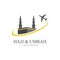 mecca travel logo, Al haj & umrah mubarak tour symbol