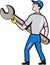 Mechanic Carrying Giant Spanner Cartoon