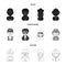 Mechanic, entertainer, cook, fireman.Profession set collection icons in black,monochrome,outline style vector symbol