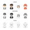 Mechanic, entertainer, cook, fireman.Profession set collection icons in cartoon,outline,monochrome style vector symbol