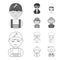 Mechanic, entertainer, cook, fireman.Profession set collection icons in outline,monochrome style vector symbol stock