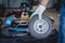 The mechanic go kart racing service change the wheels