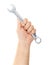 Mechanic hand hold wrench in hand on white