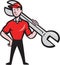 Mechanic Hold Spanner On Shoulder Cartoon