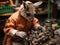 Mechanic kangaroo repairs toy car