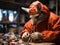Mechanic kangaroo repairs toy car
