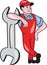 Mechanic Leaning On Spanner Wrench Cartoon