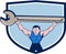 Mechanic Lifting Giant Spanner Wrench Crest Cartoon