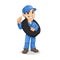 Mechanic Man Carrying The Tire with a Thumbs Up Hand in The Other Hand