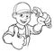Mechanic or Plumber Handyman With Wrench Cartoon