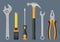 Mechanic tools. Hammer screws nails bolts and nuts for handycraft men metallic equipment decent vector realistic set