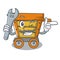 Mechanic wooden trolley mascot cartoon
