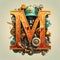 Mechanical alphabet made of gears and cogwheels. Letter M