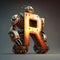 Mechanical alphabet made of metal. Letter R. 3d rendering