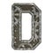 Mechanical alphabet made from rivet metal with gears on white background. Letter D. 3D