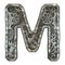 Mechanical alphabet made from rivet metal with gears on white background. Letter M. 3D