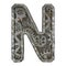 Mechanical alphabet made from rivet metal with gears on white background. Letter N. 3D