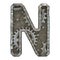 Mechanical alphabet made from rivet metal with gears on white background. Letter N. 3D