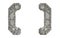 Mechanical alphabet made from rivet metal with gears on white background. Set of symbols left and right parentheses. 3D