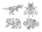 Mechanical animal set sketch vector illustration