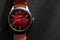 Mechanical automatic calendar gents watch with red gradient clock face