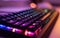 Mechanical Gaming Keyboard With RGB Backlighting. Gamer Stand For Playing Video Games Concept