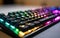 Mechanical Gaming Keyboard With RGB Backlighting. Gamer Stand For Playing Video Games Concept