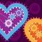 Mechanical hearts on purple