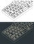 Mechanical keyboard isometric close-up drawings