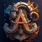 Mechanical letter A made from gears and cogwheels