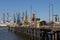 Mechanical lifting arms on a jetty at Crude oil storage terminal Vopak in the Welplaat harbor in the port of Rotterdam