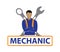 Mechanical logo, gear shield and wrench, simple trendy, for company and website