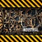 Mechanical realistic rusty gears attention behind danger warning attention tape. Vector illustration design concept