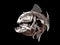 Mechanical steampunk fish. Fantastic sea monster. Digital illustration. Isolated on black background