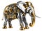 Mechanical techno elephant, made of moving golden, silver, brass and aluminum metal parts