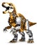 Mechanical techno Tyrannosaurus Rex, made of moving golden, silver, brass and aluminum metal parts