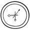Mechanical wall clock without numbers. Panel and arrows. Vector illustration. Contour on an isolated white background. Doodle.
