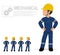 Mechanical worker in mechanic jumpsuit are posing akimbo on transparent background