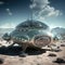 Mechanically designed alien vehicle standing on earth surface, positive UFO design. Generative ai