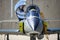 Mechanics attend IAR 99 Soim (Hawk) advanced trainer and light attack airplane, used as jet trainer of the Romanian Air Force