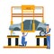 Mechanics working under a car icon, colorful design
