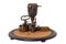 Mechanism of the antique revolving Christmas tree stand with roller mechanism and spring drive and attached tree holder and