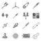 Mechanism parts icons set monochrome