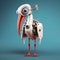 Mechanized Precision: A Concept Art Of A White Bird With Big Eyes