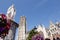 Mechelen, Belgium, August 2019. Beautiful view of the cathedral in the background. In the foreground on the left, the statue of