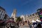 Mechelen, Belgium, August 2019. The imposing cathedral features a 97-meter bell tower in Gothic style. Beautiful summer day with