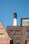 MECHELEN, Malines, Antwerp, BELGIUM, March 2, 2022, Old facades, roofs and chimney of the beer brewery Het Anker