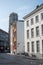 MECHELEN, Malines, Antwerp, BELGIUM, March 2, 2022, Street with view on the Saint Rumbold's Cathedral in Mechelen
