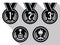 Medals with Ribbon. Flat. Set of Gold, Silver and Bronze Medals. Black and White.