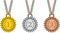 Medals set with tricolor ribbon on white background